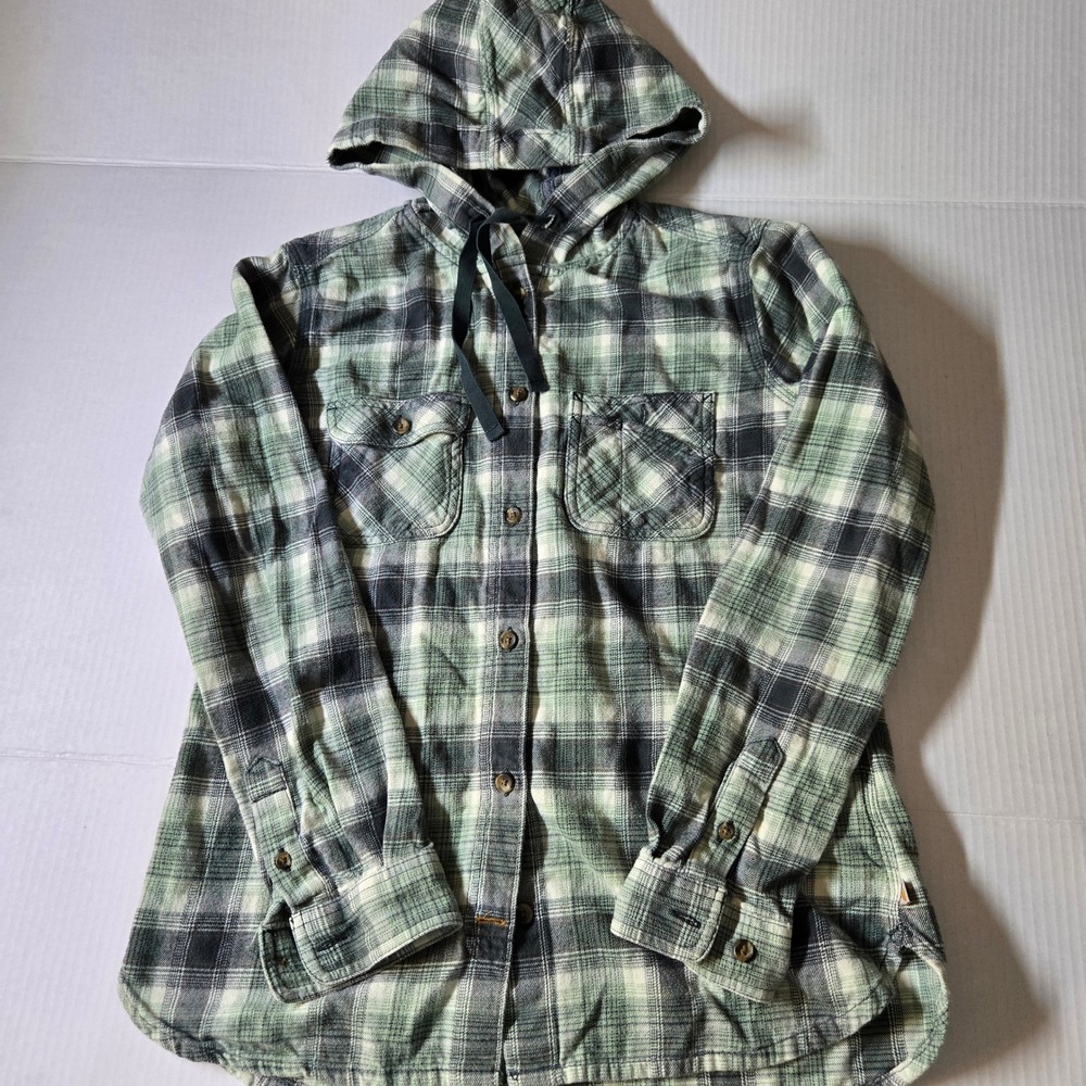 Carhartt Plaid Flannel Hooded Shirt Jacket Green Black White Size S (4/6)